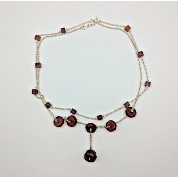 Sterling Silver 925 Baltic Amber Faceted Beads Stations Two Necklaces - Picture 9 of 16